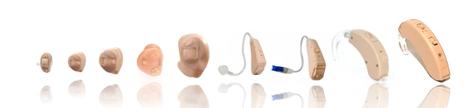 The Sunovate 8 hearing aid range, from completely-in-canal styles through to behind-the-ear instruments